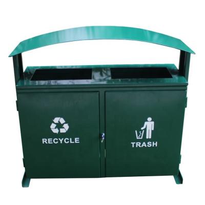 China 2 Compartment Sustainable Outdoor Metal Trash And Recycling Bin for sale