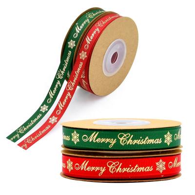 China High Tenacity Custom Logo Decorative Gift Ribbon Roll Wholesale Merry Christmas Printed 1 cm Grosgrain Ribbon for sale