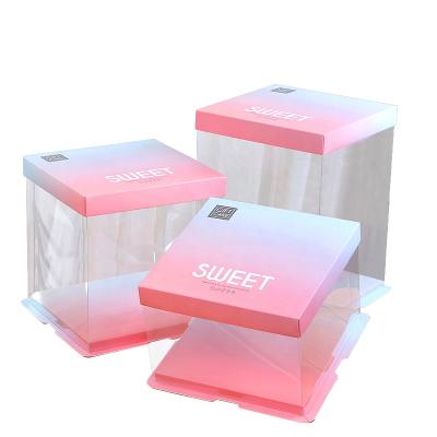 China Wholesale Recyclable Luxury Custom Clear Logo Cake Box Square Large Transparent PVC Wedding Birthday Party Gift Box for sale