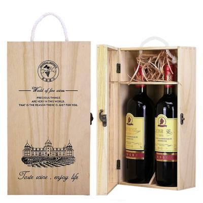 China Wholesale 2 Bottles Natural Wooden Bulk Bottles Wine Color Wooden Box Custom Recyclable Luxury Brandy Recyclable Wine Box for sale