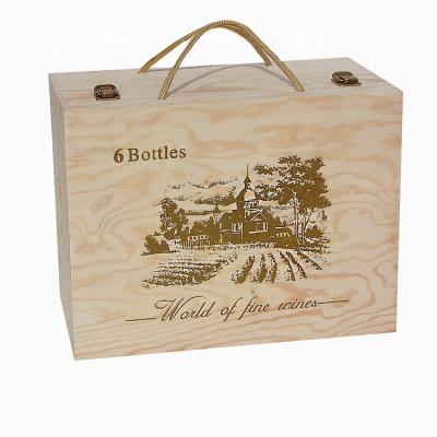 China Recyclable Custom Wooden Wholesale Wine Box 6 Bottle Wooden Box for sale