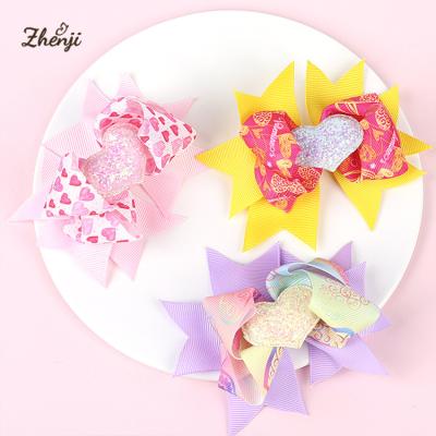 China Valentine's Day Pink Love Hair Bow Side Clip Multilayer Hair Accessories 23 Colors Sweet Heart Ribbon Girl Hairpin Sweet Hair Accessories for sale