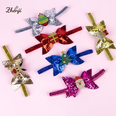 China Soft Cute Kids Headband Christmas Fashion Christmas Festival Bow Large Elastic Nylon Baby Hair Band for sale