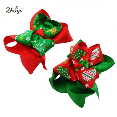 China Fashion Christmas 4 Inch Stacked Hair Bow Clips For Baby Kids Boutique Bow Clips Hair Accessories 2581 for sale