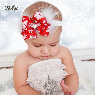 China Cute Sweet Children's Christmas Hair Band Bow Feather Baby Headband Hair Accessories Wholesale for sale