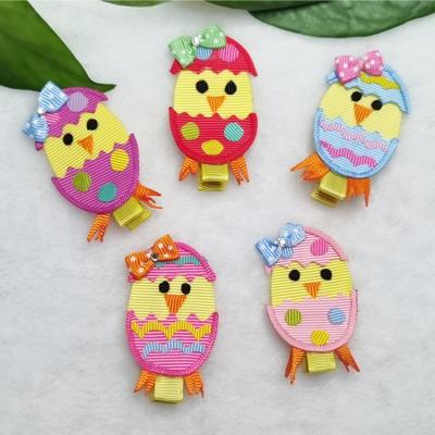 China Free Shipping Party Clip Grosgrain Ribbon Hair Bows Girls Chicken Flower Basket Hair Accessories For Easter for sale