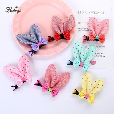 China Sweet Princess Bow Girls Hair Accessories Easter Hair Bow Kids Sparkle Hair Clips Rabbit Ear Cloth Hairpin for sale