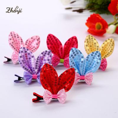 China Cute Soft Bunny Ears Hairgrips Kids Easter Sequin Bunny Ear Hair Clip Girl Hair Accessories for sale