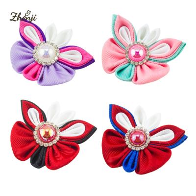 China Fashion ribbon rhinestone pearl butterfly hair clip accessories for toddlers kids hair bows for girls alligator hair clip for sale