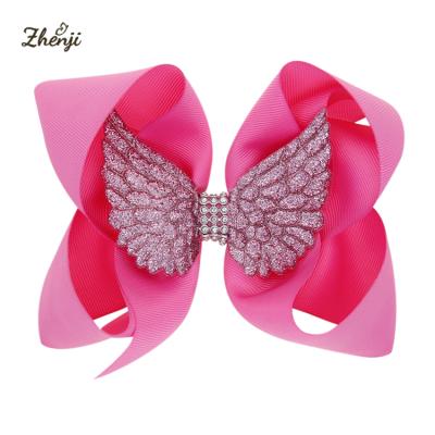 China Sweet Angel Wings Hair Bow Hairpin Girl Solid Color 6inch Hair Clips For Girls for sale