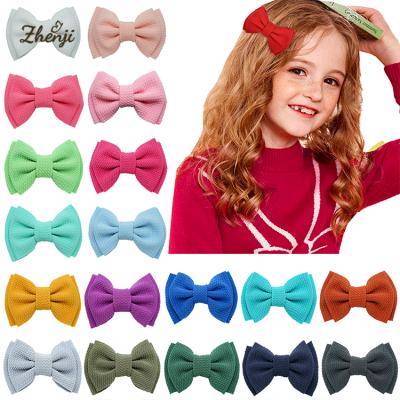 China 4.5 inch soft nylon waffle fabric hair bows with clips new cute barrette hair accessories wholesale for sale