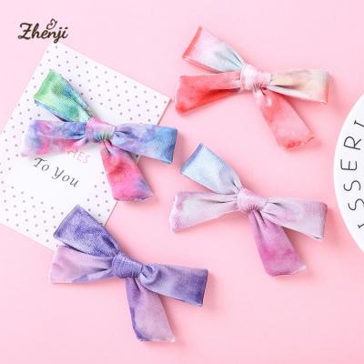 China New Style Kids Girls Soft Bohemian Dyed Hair Clips Bohemian Knotted Dyed Velvet Hair Bow for sale