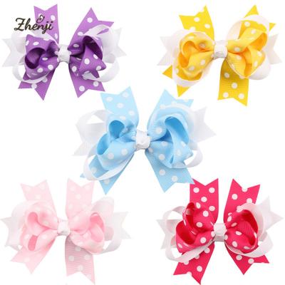 China Boutique Sweet Big Stacked Hair Bows Cute Dot Bows Hairpin For Girl Kids Hair Accessories Purple Pink Polka Dot Hair Clips for sale