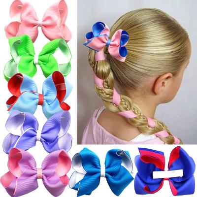 China Custom Made Sweet Each Color 200pcs 4 Inch Double Color Ribbon Hair Bow With Clip For Kids Children Hair Clips Hairpin for sale