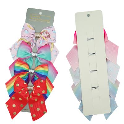 China Fashion Children's Accessories Rainbow Polka Dot Unicorn Ribbon Floral Hair Bow Hairpin Set Girl's Headdress for sale