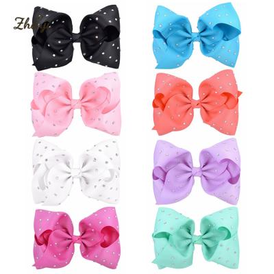 China New Sweet 8inch Ribbon Hair Bow Faux Stone With Bows Hair Clip Bowknot Headwear For Beautiful Girls 059 for sale