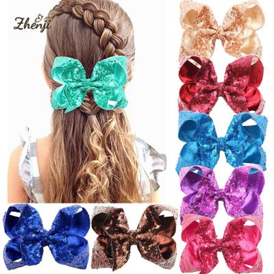 China High Quality Fashion Hot Selling 6 Inch Sequin Hair Accessories Large Hangers Hair Bow For Girls for sale