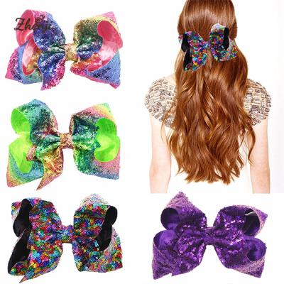 China Fashion 8 inch sequins big bow hair clip rainbow color stage performance cheerleading girl hair bow headwear hair accessories for sale