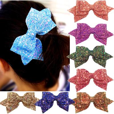 China Fashion 5 inch big baby glitter bow hair clip big for kids hair accessories platypus hair clip boutique hairpins for sale