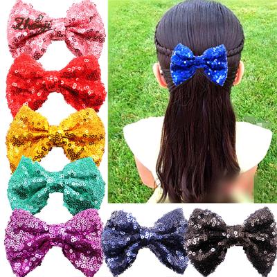 China Hot Sale Fashion Kids 4 Inch Glitter Sequins Bowknot Hair Bows Clip Girls' Stage Headdress Hair Accessories for sale