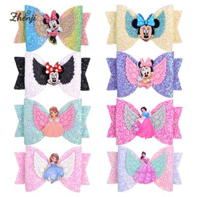 China Lovely Hair Pin Kids Hair Accessories 119 Princess Mickey Glitter Colorful Hair Bow Sweet Children's Cartoon for sale