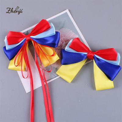 China Latest 5 Inch Fashion Tiktok Princess Girls Hot Summer Silk Ribbon Bowknot Hair Bows With Platypus Hair Clip for sale