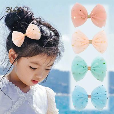 China Soft Top Selling Chiffon Gauze Net Star Hair Bows Baby Hair Clip Accessories For Girls 111 for sale