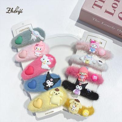 China Korean cute snap plush side snap kids hairpin BB pom pom winter girl fashion style hair ties hair scrunchies for sale