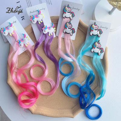 China Simple Cute Unicorn Cartoon Hair Rope Accessories Fashion Girls Hairpin Child Twist Hair Clip Kids Wig Clip Hair Head Wear for sale