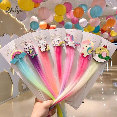 China Cute baby children's fashion girl cartoon colorful unicorn hair bow wig hairpin bangs hair clip hair accessories for sale