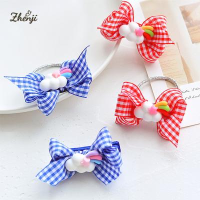 China Cool Blue Red Blue Red Hair Band Girls Plaid Hairpin Rainbow Hairpin Plaid Baby Rubber Hair Ties for sale