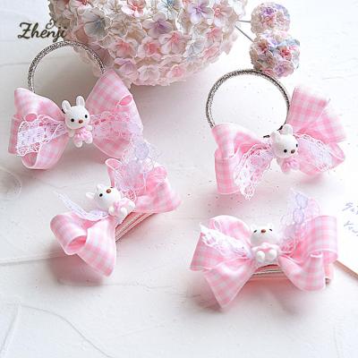 China Cool Party Children's Hair Flips Hair Accessories Babies Plaid Fairy Pink Gingham Hair Bow With Full Velvet Striped Clip for sale