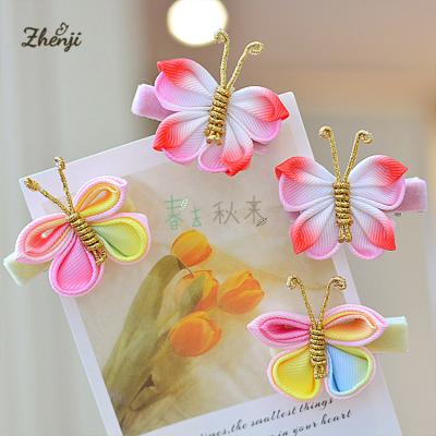 China Elegant Antique Small Side Party Hairpin Clip Girl's Ribbon Butterfly Hair Bow With Velvet Full Lined Clip Children's Hair Accessories for sale