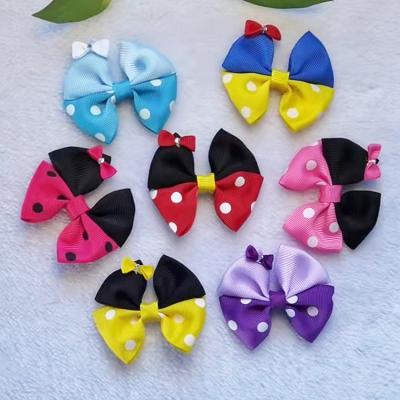 China 2.75 Inch Latest Multi Color Polka Dot Ribbon Bowknot Soft Free Shipping Small Size Hairbow With Clip Kids Hair Accessories for sale