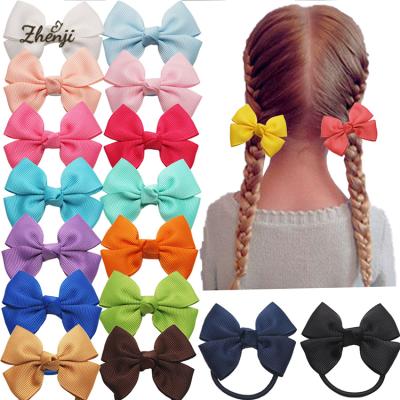 China Soft 2.5 Inch Baby Hair Bows Elastic Grosgrain Ribbon Bow Ties With Elastic Band Ponytail Holders Hair Accessories for sale