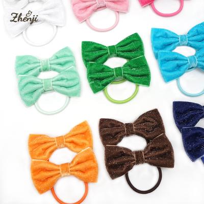 China 2022 Latest Sweet Glitter Velvet Bowknot Bow Hair Ties Babies Ponytail Hair Flips Hair Accessories 2913 for sale