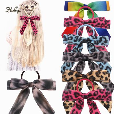 China Soft Children's Headdress Flocking Rubber Velvet Ribbon Leopard Print Hair Bow Hair Band Girls Hair Flips for sale