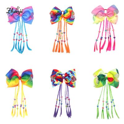 China 7 Inch Big Soft Bowknot Hair Band Rope Rainbow Color Wig Braids Elastic Band Girl's Hair Flips for sale