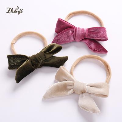 China Soft Korean Nylon Small Cute Multicolor Cute Butterfly Hair Band Baby Bowknot Velvet Traceless Headbands for sale