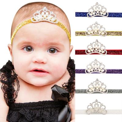 China New Soft Onion Belt Pearl Crown Headband Baby Hair Band Children Flash Elastic Headbands for sale