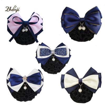 China Fashion Women Hair Clip Professional Headdress Simple Bow Hairpins Cash In Hostess Nurse Hair Net Pocket Bun Snood Hair Accessories for sale