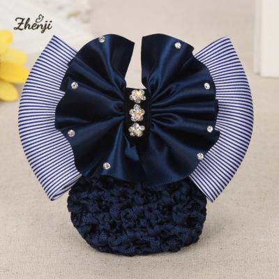 China Fashion ladies fashion ladies stewardess (stewardess) hair clip satin bow barrette handmade rhinestone pearl hair net hair accessories for sale