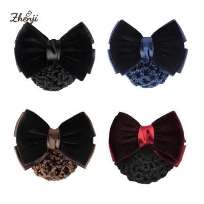 China Fashion professional flannel satin bow flower spring hair clip headwear fashion hotel nurse property bank clerk head hair net bag for sale