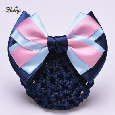 China Soft professional satin bow bun net hair clip ladies steward (stewardess) hair barrette women hair accessories for sale