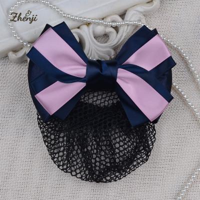 China Official Thin Hair Net Women Bowknot Tulle Hair Clip Headband Hairnet Lady Hair Clip Cover Satin Bow Soft Elegant Floral Lace Barrette for sale