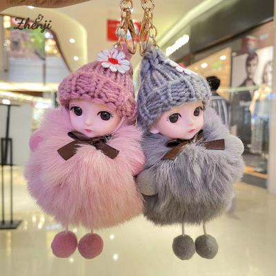 China New Silicone Girl Small Doll Fur Doll Key Chain Cartoon Big Eyes Hanging Cute Car Key Key Chain Accessories for sale