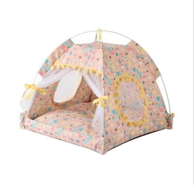 China Travel Summer Semi-Closure Cool Mat Support Strong Breathable Pet Tent With Bowknot for sale