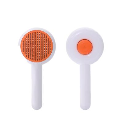 China Stainless Steel Pet Grooming Brush Self Cleaning Pet Hair Comb Cat Slicker Brush Remove Dog Hair Automatically for sale