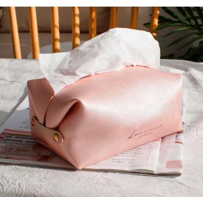 China Smell Comfortable Leather Home Bathroom Toiletry Crate Tissue Box Lid Tissue Napkin Papers Bag Desk Holder for sale