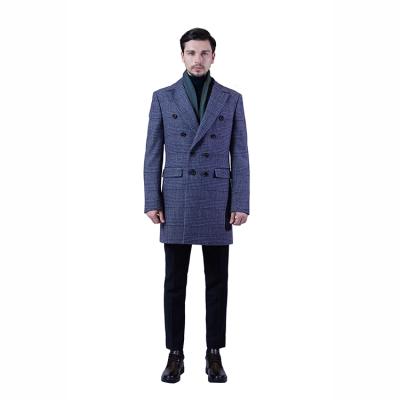 China Hot-selling Winter Man Eight Buttons Plaid Anti-wrinkle Closure Collar Blue Crossover Overcoat for sale